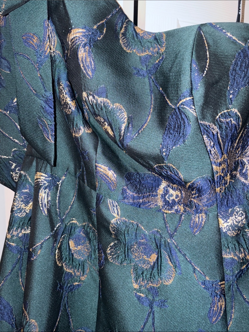 ALFRED SUNG Emerald Green One-Shoulder Floral Jacquard Gown Size 6 - Picture 4 of 8